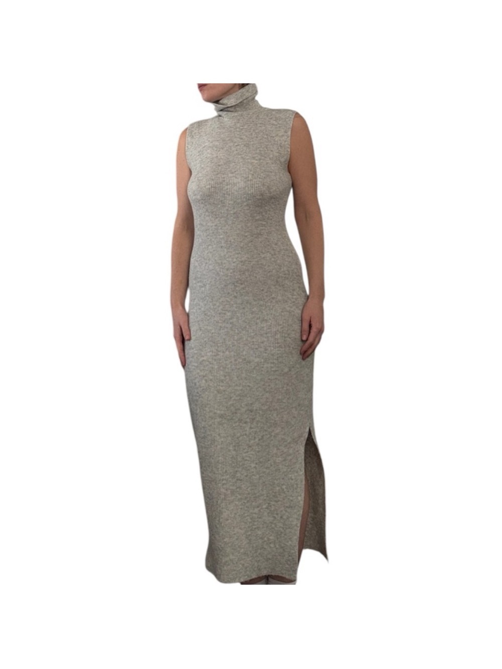 Topshop Light Gray Sleeveless Turtleneck Knit Dress